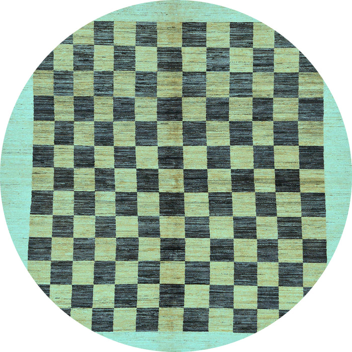 Round Checkered Light Blue Modern Rug, abs174lblu