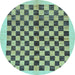 Round Checkered Light Blue Modern Rug, abs174lblu