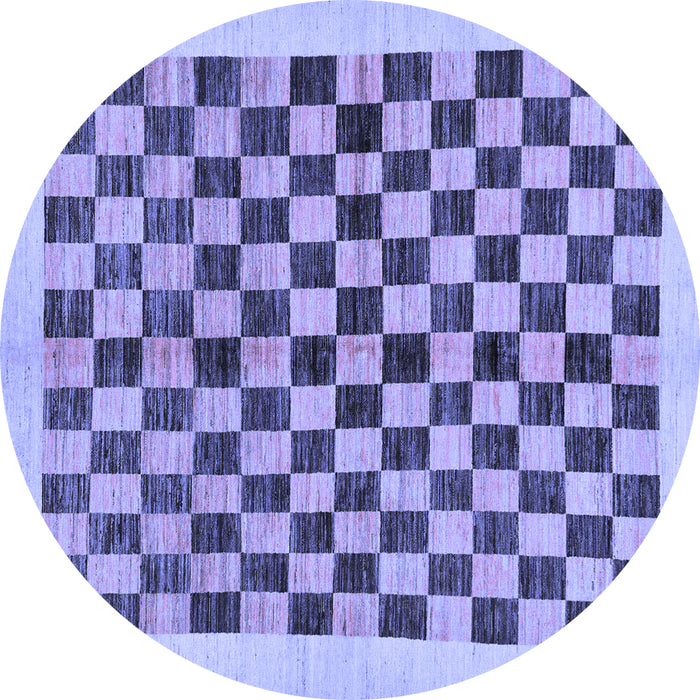 Round Machine Washable Checkered Blue Modern Rug, wshabs174blu