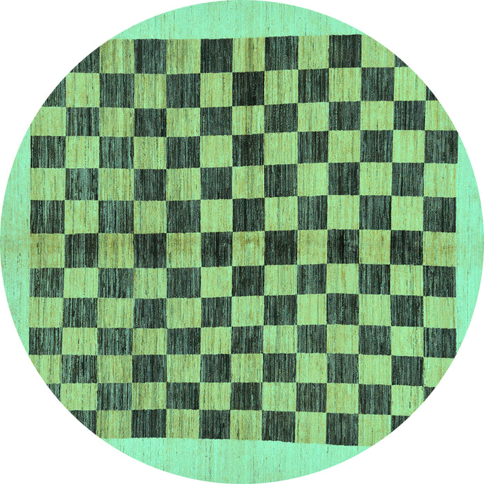 Round Checkered Turquoise Modern Rug, abs174turq
