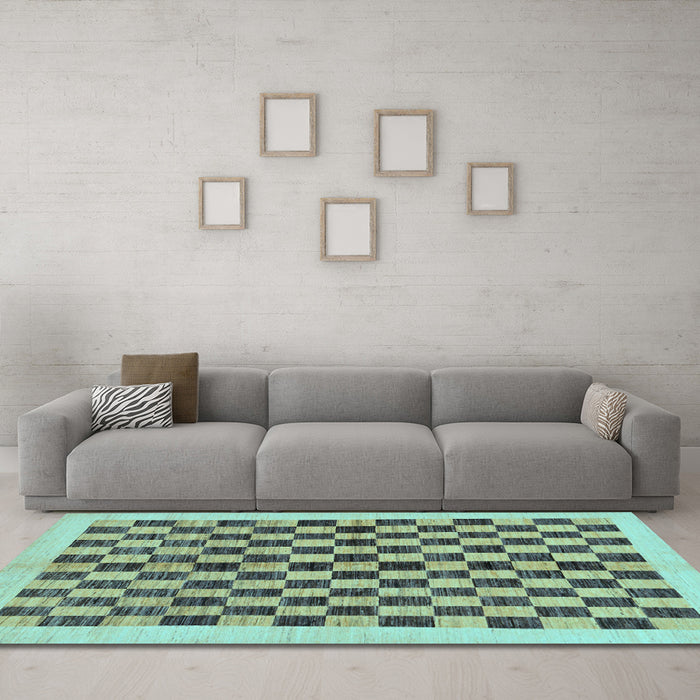 Machine Washable Checkered Light Blue Modern Rug in a Living Room, wshabs174lblu