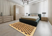 Machine Washable Abstract Saffron Yellow Rug in a Bedroom, wshabs174