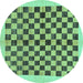 Round Machine Washable Checkered Turquoise Modern Area Rugs, wshabs174turq