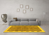 Machine Washable Checkered Yellow Modern Rug, wshabs174yw