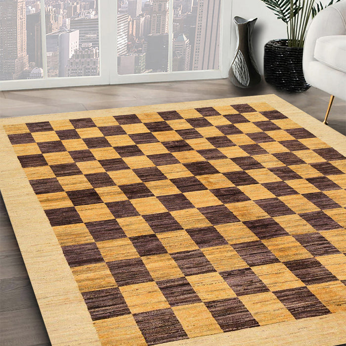 Abstract Saffron Yellow Checkered Rug in Family Room, abs174