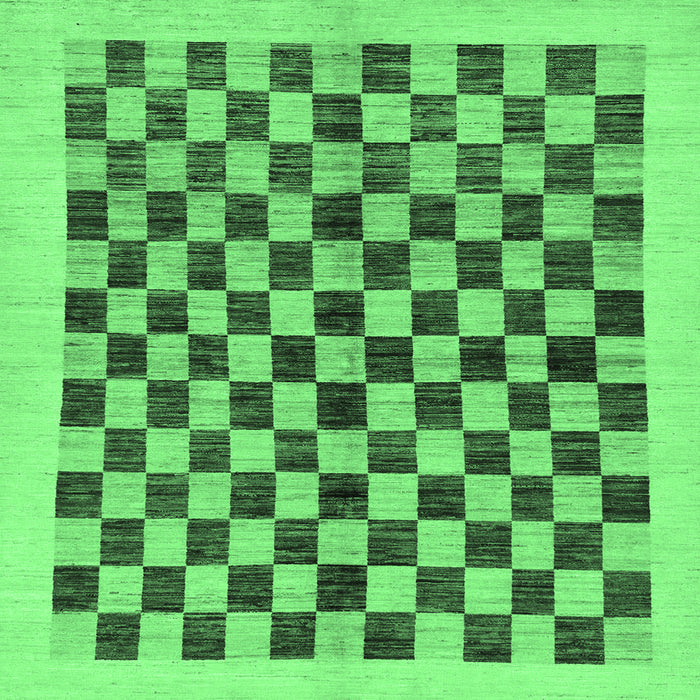 Square Machine Washable Checkered Emerald Green Modern Area Rugs, wshabs174emgrn