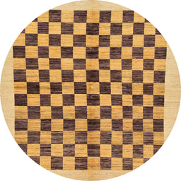 Round Abstract Saffron Yellow Checkered Rug, abs174