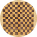 Round Abstract Saffron Yellow Checkered Rug, abs174