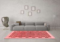 Machine Washable Checkered Red Modern Rug, wshabs174red