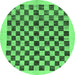 Round Machine Washable Checkered Emerald Green Modern Area Rugs, wshabs174emgrn
