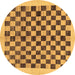 Round Machine Washable Checkered Brown Modern Rug, wshabs174brn
