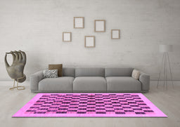 Machine Washable Checkered Purple Modern Area Rugs in a Living Room, wshabs174pur