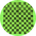 Round Machine Washable Checkered Green Modern Area Rugs, wshabs174grn
