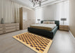 Abstract Saffron Yellow Checkered Rug in a Bedroom, abs174