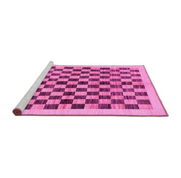 Sideview of Machine Washable Checkered Pink Modern Rug, wshabs174pnk