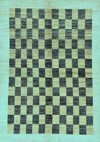 Checkered Light Blue Modern Rug, abs174lblu