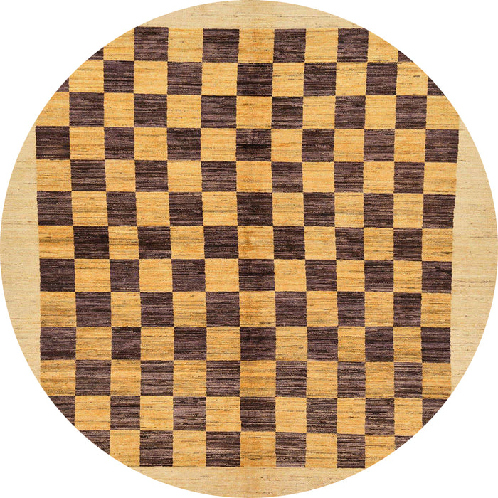 Round Machine Washable Abstract Saffron Yellow Rug, wshabs174