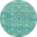 Round Oriental Light Blue Traditional Rug, abs1750lblu