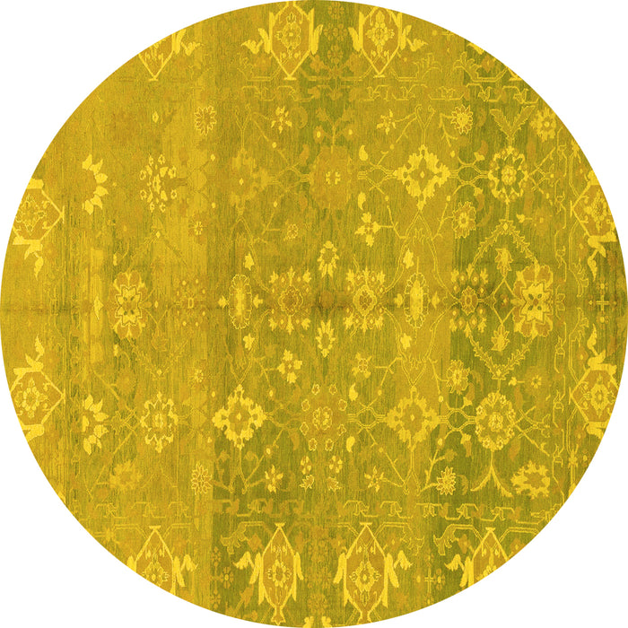 Round Machine Washable Oriental Yellow Traditional Rug, wshabs1750yw