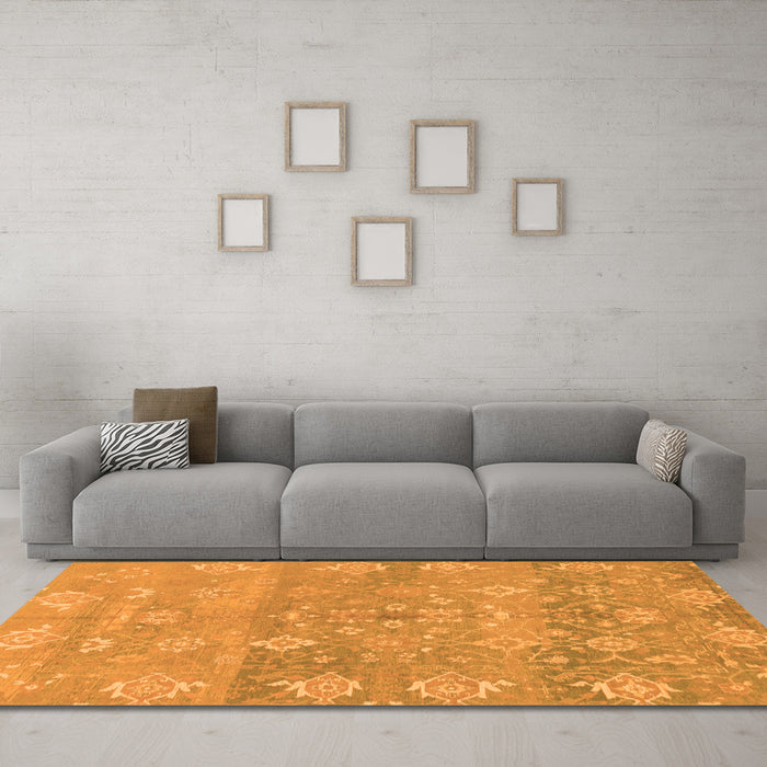 Machine Washable Oriental Orange Traditional Area Rugs in a Living Room, wshabs1750org