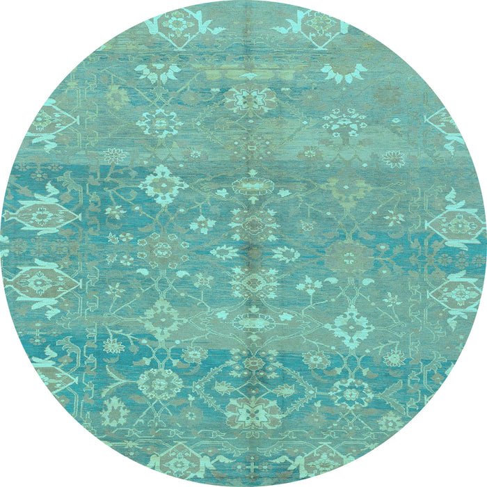 Round Machine Washable Oriental Light Blue Traditional Rug, wshabs1750lblu