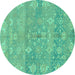 Round Machine Washable Oriental Turquoise Traditional Area Rugs, wshabs1750turq