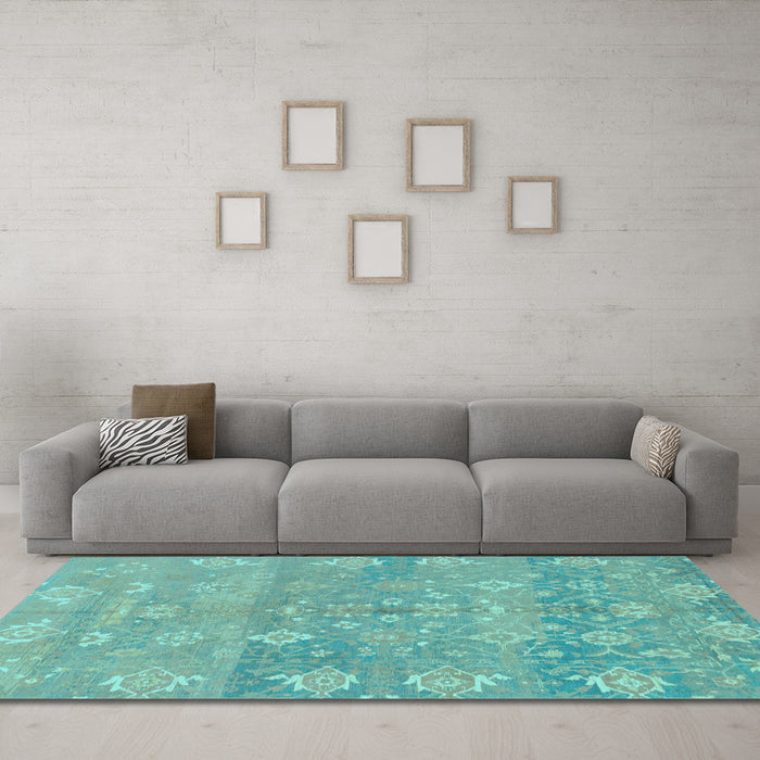 Machine Washable Oriental Light Blue Traditional Rug in a Living Room, wshabs1750lblu