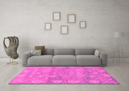 Machine Washable Oriental Pink Traditional Rug in a Living Room, wshabs1750pnk