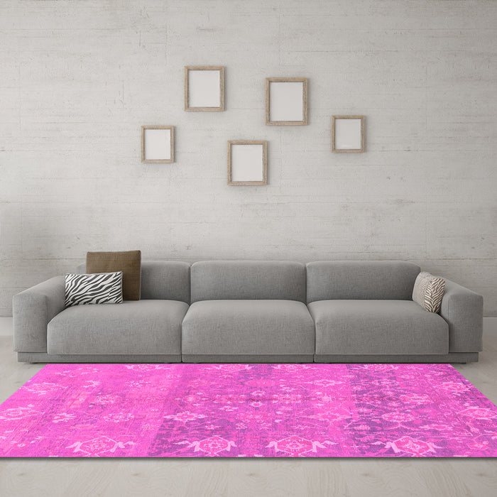 Machine Washable Oriental Pink Traditional Rug in a Living Room, wshabs1750pnk