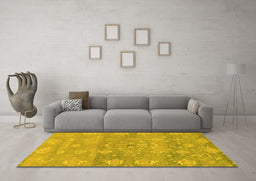 Machine Washable Oriental Yellow Traditional Rug in a Living Room, wshabs1750yw