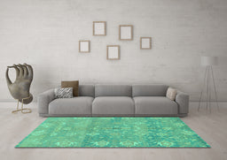 Machine Washable Oriental Turquoise Traditional Area Rugs in a Living Room,, wshabs1750turq