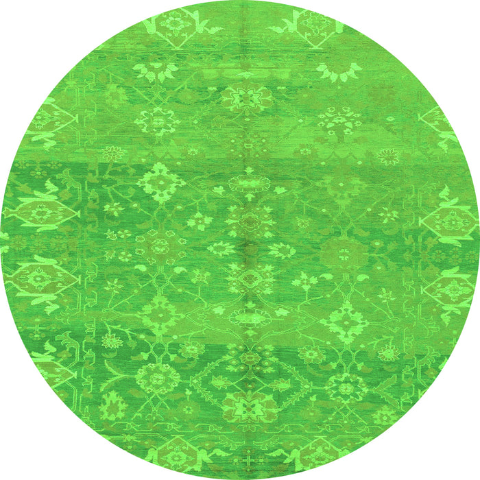 Round Machine Washable Oriental Green Traditional Area Rugs, wshabs1750grn