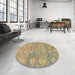 Round Abstract Dark Almond Brown Oriental Rug in a Office, abs1750