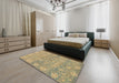 Abstract Dark Almond Brown Oriental Rug in a Bedroom, abs1750