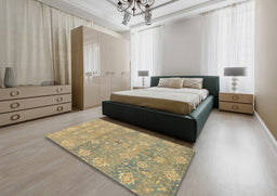 Abstract Dark Almond Brown Oriental Rug in a Bedroom, abs1750