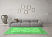 Machine Washable Oriental Emerald Green Traditional Area Rugs in a Living Room,, wshabs1751emgrn