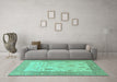 Machine Washable Oriental Turquoise Traditional Area Rugs in a Living Room,, wshabs1751turq