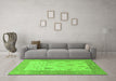 Machine Washable Oriental Green Traditional Area Rugs in a Living Room,, wshabs1751grn