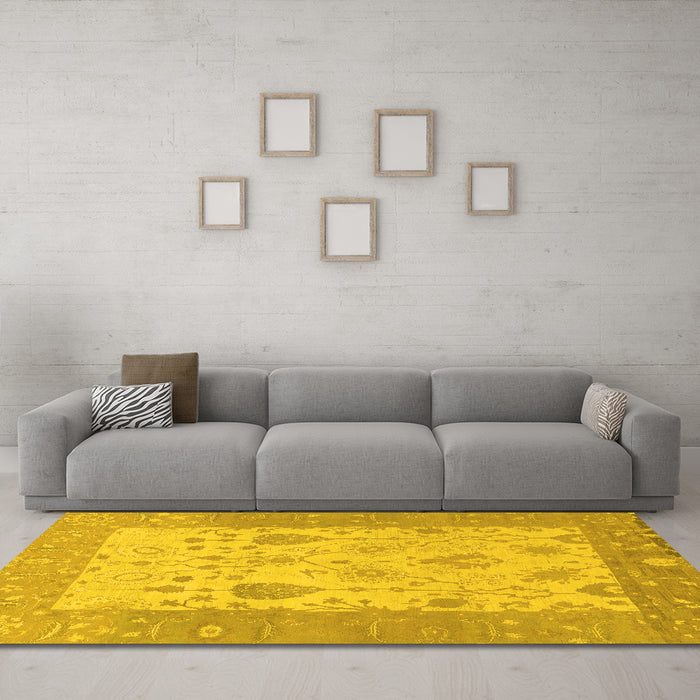 Machine Washable Oriental Yellow Traditional Rug in a Living Room, wshabs1751yw