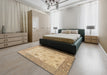 Abstract Bronze Brown Oriental Rug in a Bedroom, abs1751