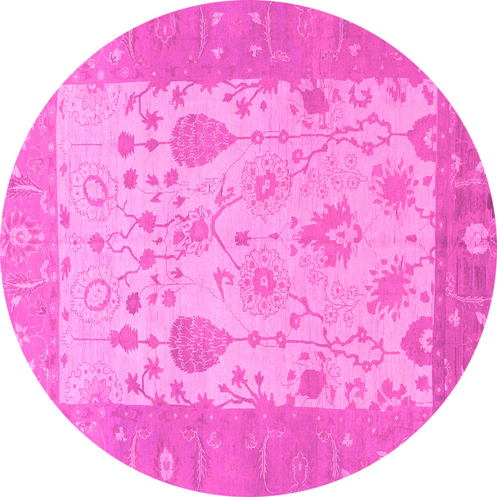Round Machine Washable Oriental Pink Traditional Rug, wshabs1751pnk