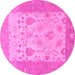 Round Machine Washable Oriental Pink Traditional Rug, wshabs1751pnk