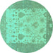 Round Oriental Turquoise Traditional Rug, abs1751turq