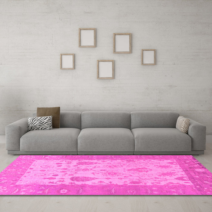 Machine Washable Oriental Pink Traditional Rug in a Living Room, wshabs1751pnk