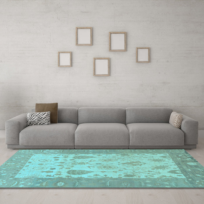 Machine Washable Oriental Light Blue Traditional Rug in a Living Room, wshabs1751lblu