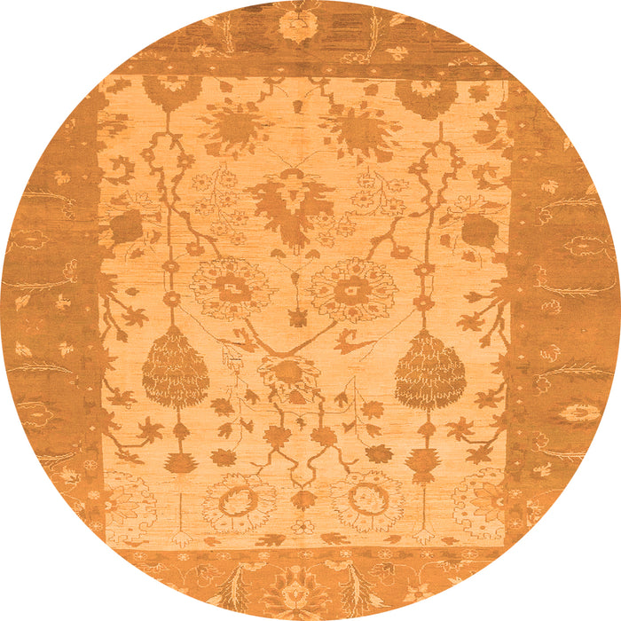 Round Machine Washable Oriental Orange Traditional Area Rugs, wshabs1751org