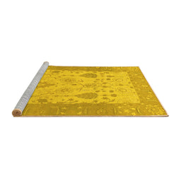 Sideview of Machine Washable Oriental Yellow Traditional Rug, wshabs1751yw