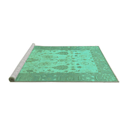 Sideview of Machine Washable Oriental Turquoise Traditional Area Rugs, wshabs1751turq