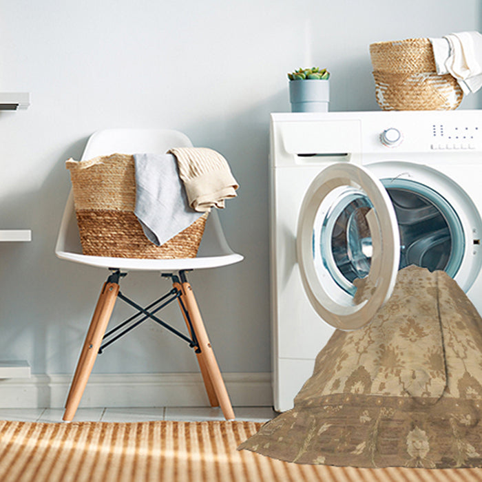 Machine Washable Abstract Bronze Brown Rug in a Washing Machine, wshabs1751