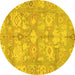 Round Machine Washable Oriental Yellow Traditional Rug, wshabs1752yw